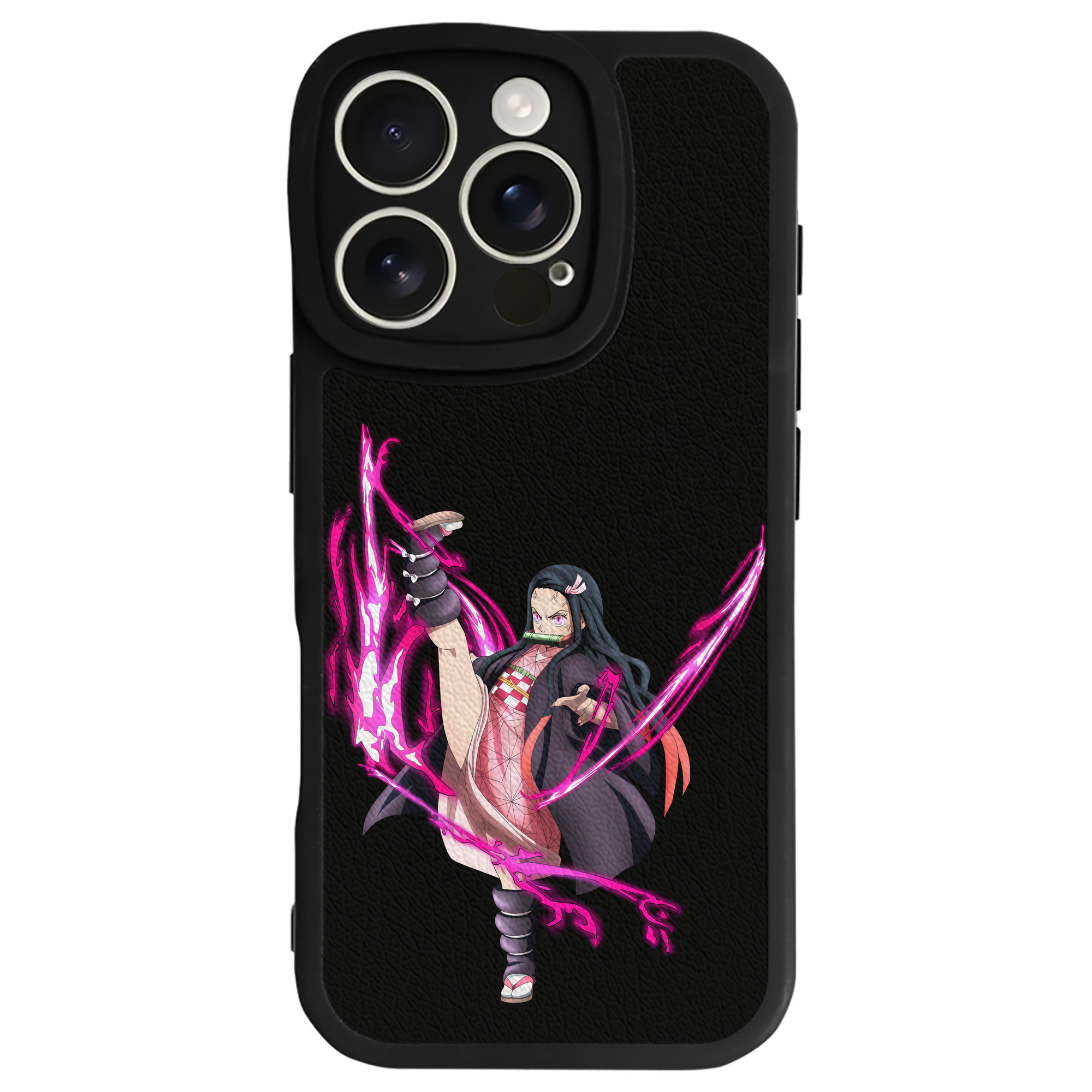 （画像用） 鬼滅の刃（きめつのやいば）竈門 禰󠄀豆子／かまど ねずこ Kamado Nezuko 【iPhone 16シリーズ対応】シリコンスマホケース（レザー調） 材質：シリコン